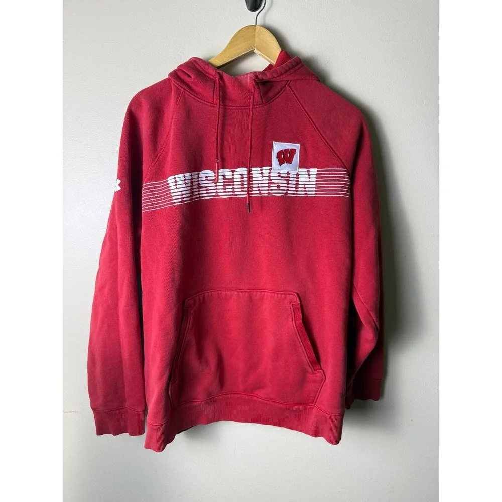 Under Armour Wisconsin Badgers NCAA Pullover Hoodie Sweatshirt Mens L Red